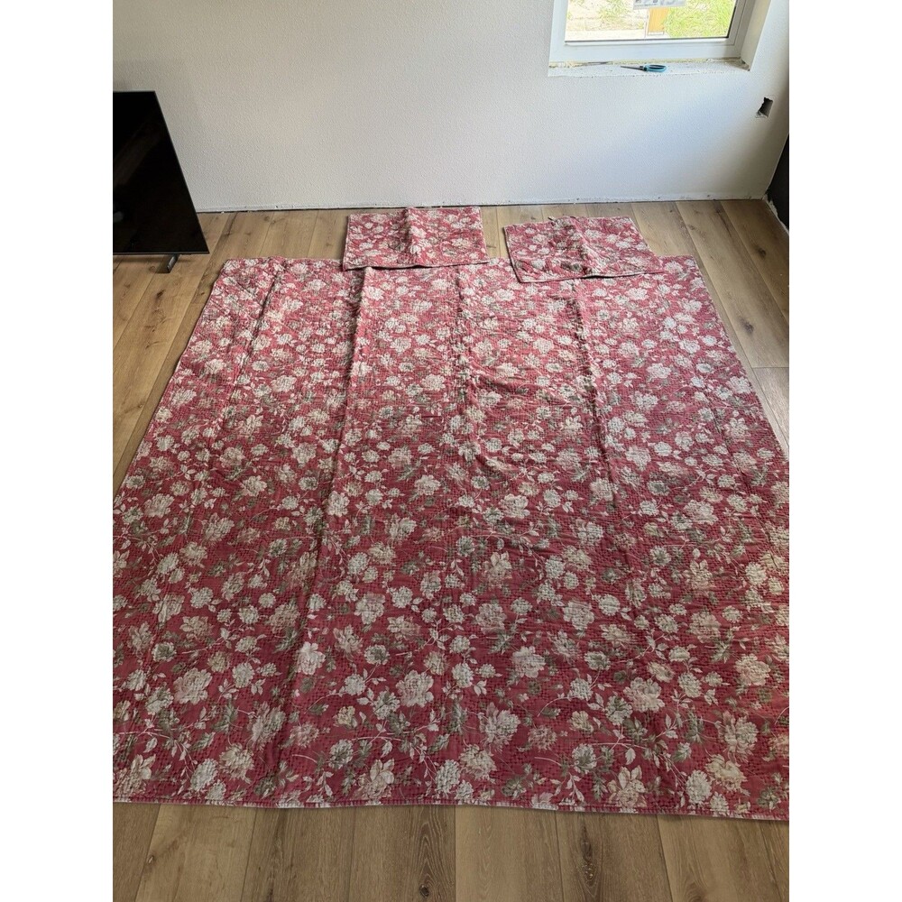 Pottery Barn Juliette Toile Pick-Stitch Quilt Full/ Queen Rosewood With 2 Shams